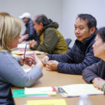 Immigrant residents consulting with a legal advocate.